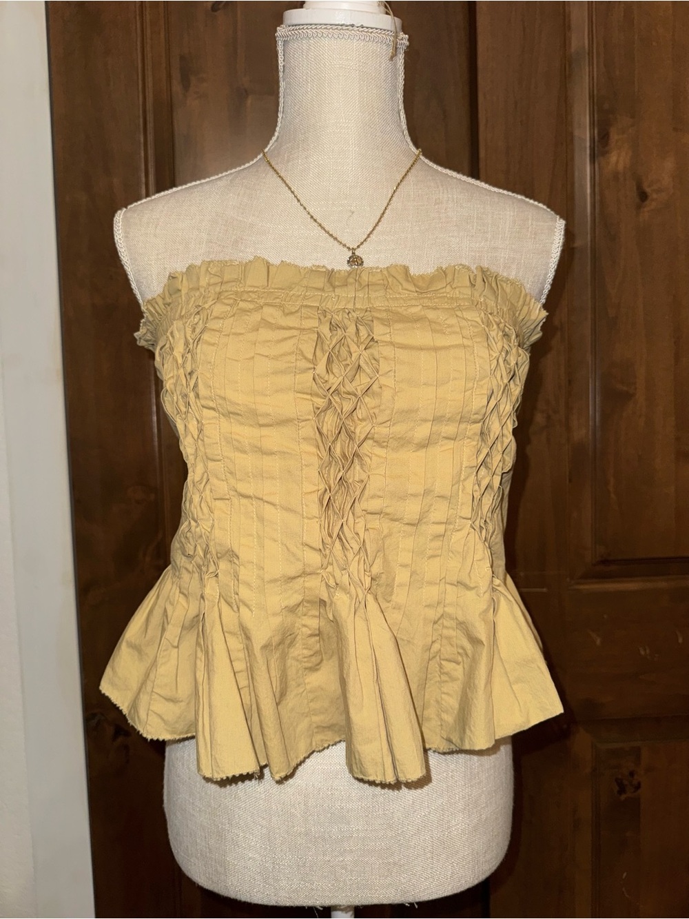 Anthropologie Strapless Hand-Smocked Corset Top
